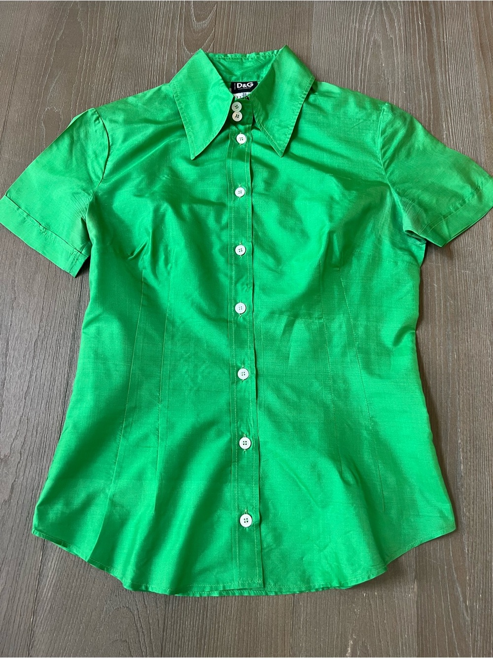 Dolce & Gabbana Vintage Bright Green Short-Sleeve Button-Down Shirt